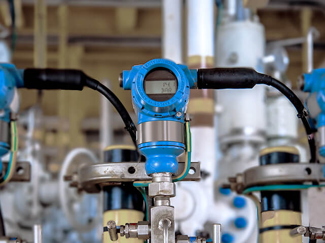 Blue flow meters with wire connections for monitoring